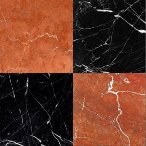 Chess Effect Nero Marquina & Rojo Alicante marble tile