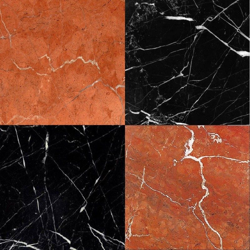 Chess Effect Nero Marquina & Rojo Alicante marble tile