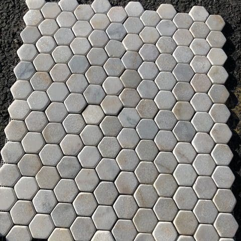 Calacatta Gold Tumbled Marble Hexagon Mosaics