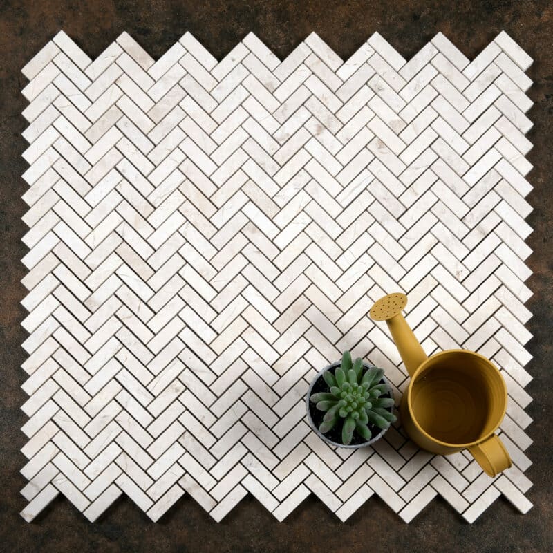 White Emperador Honed Marble Mini Herringbone Mosaic