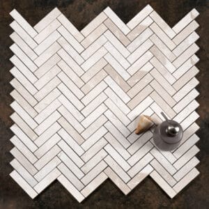White Emperador Honed Marble Large Herringbone Mosaic