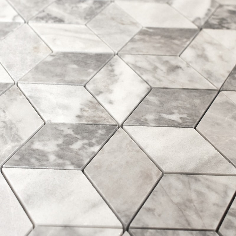 3D Grey Hexacube Marble Mosaic