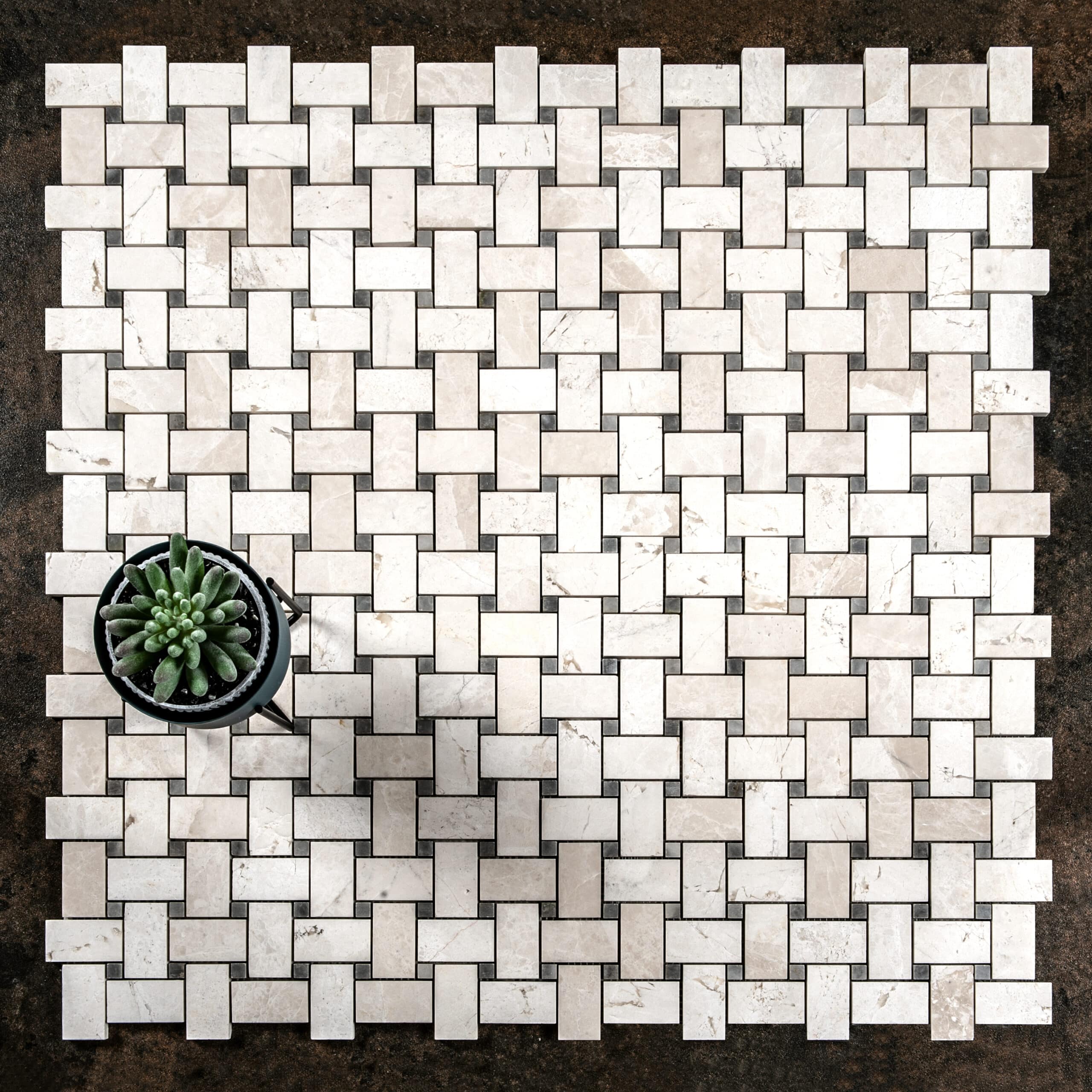 Botticino Honed Marble Basketweave Mosaic