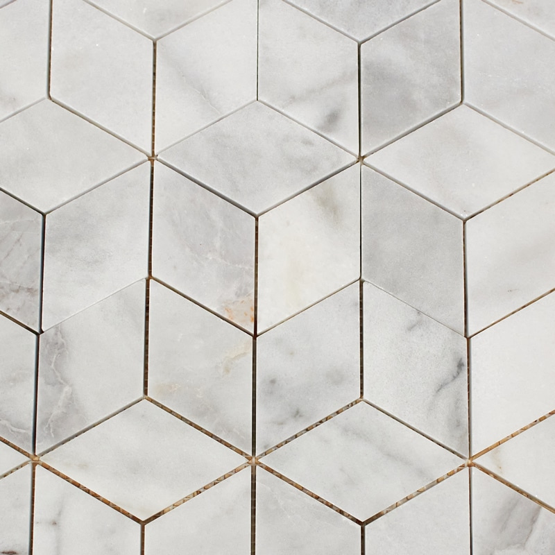 Calacatta Polished 3D White Hexacube Marble Mosaics
