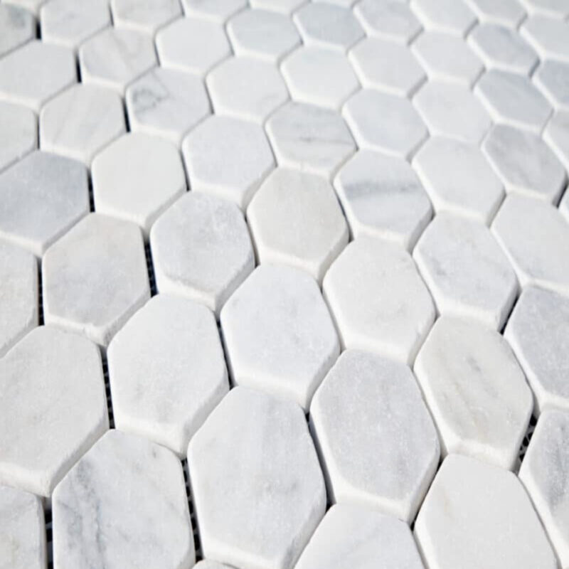 Calacatta Tumbled White Marble Hexagon Mosaics