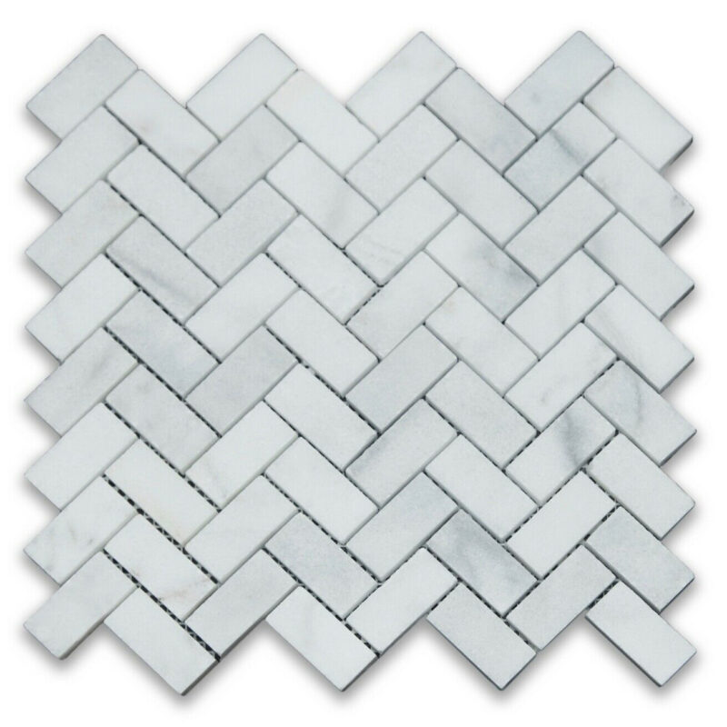 Calacatta White Polished Marble Herringbone Mosaics