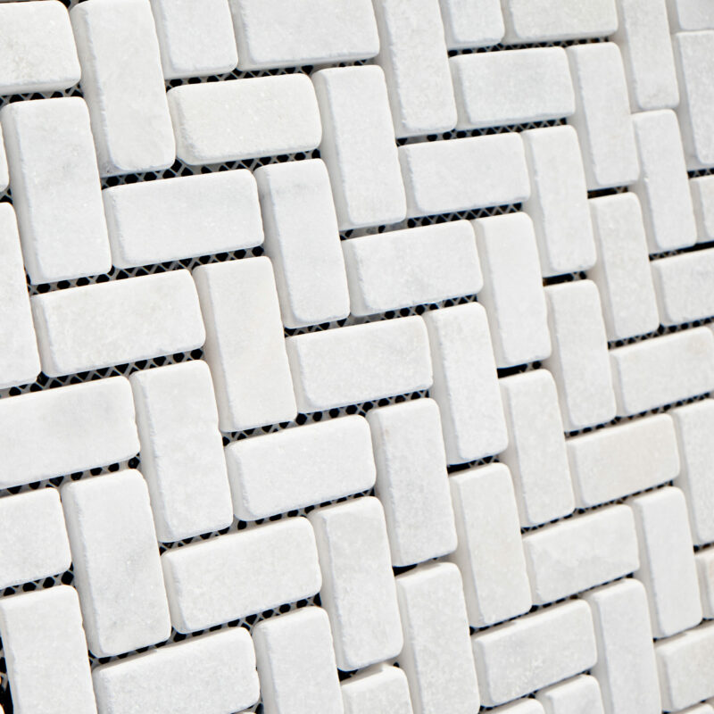Calacatta White Tumbled Herringbone Mosaics