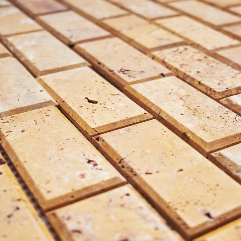 Yellow Honed & Unfilled Travertine Brick Mosaic