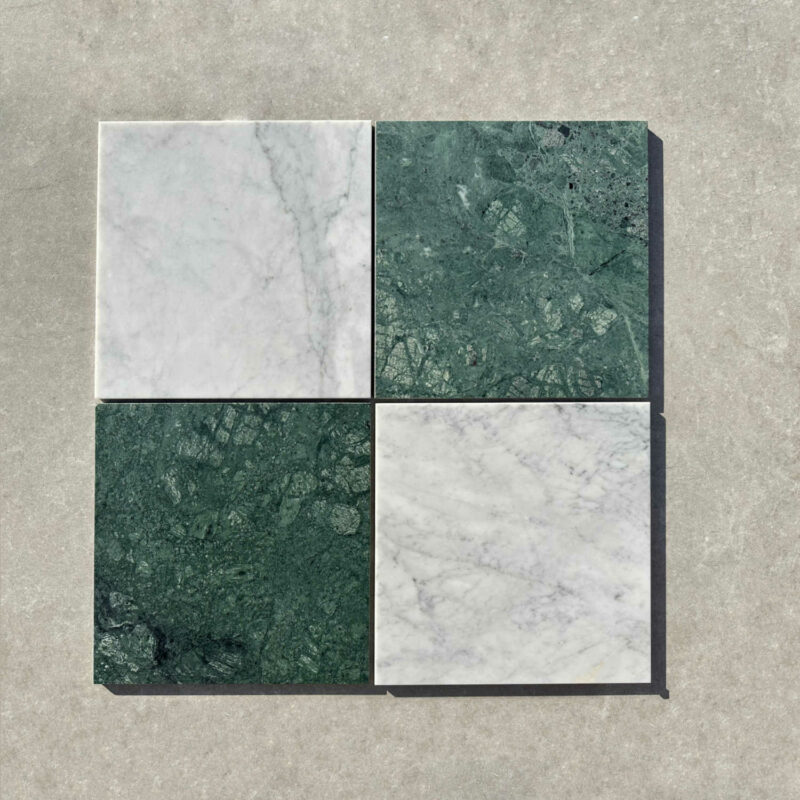 Verde Guatemala - Bianco Carrara Honed Chequerboard Tiles